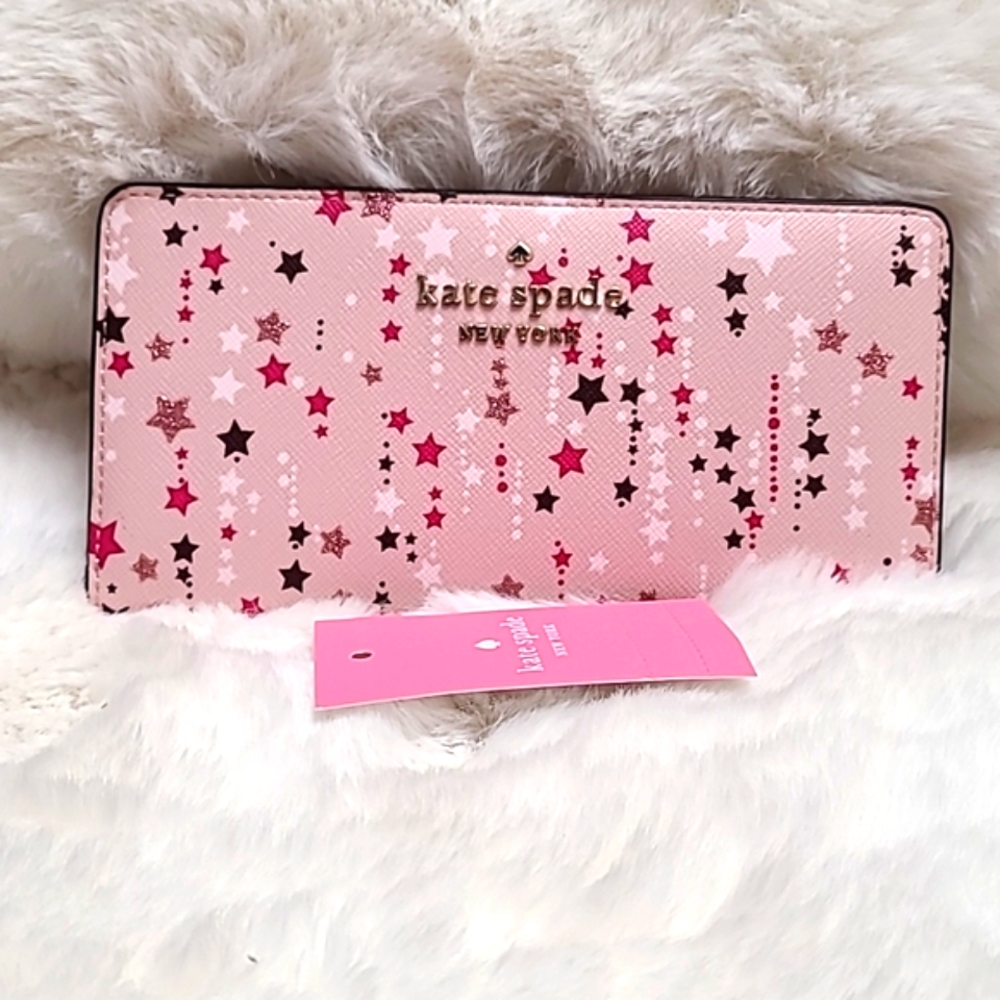 Kate Spade Large Slim Bifold Wallet, Twinkle Star Pink Multi NWT